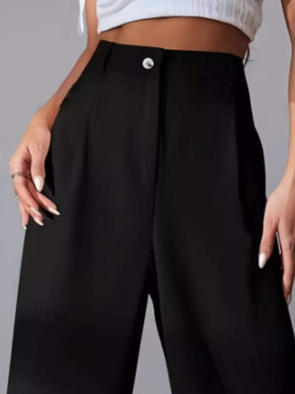Women's High-Waisted White Pleated Wide Leg Dress Pants