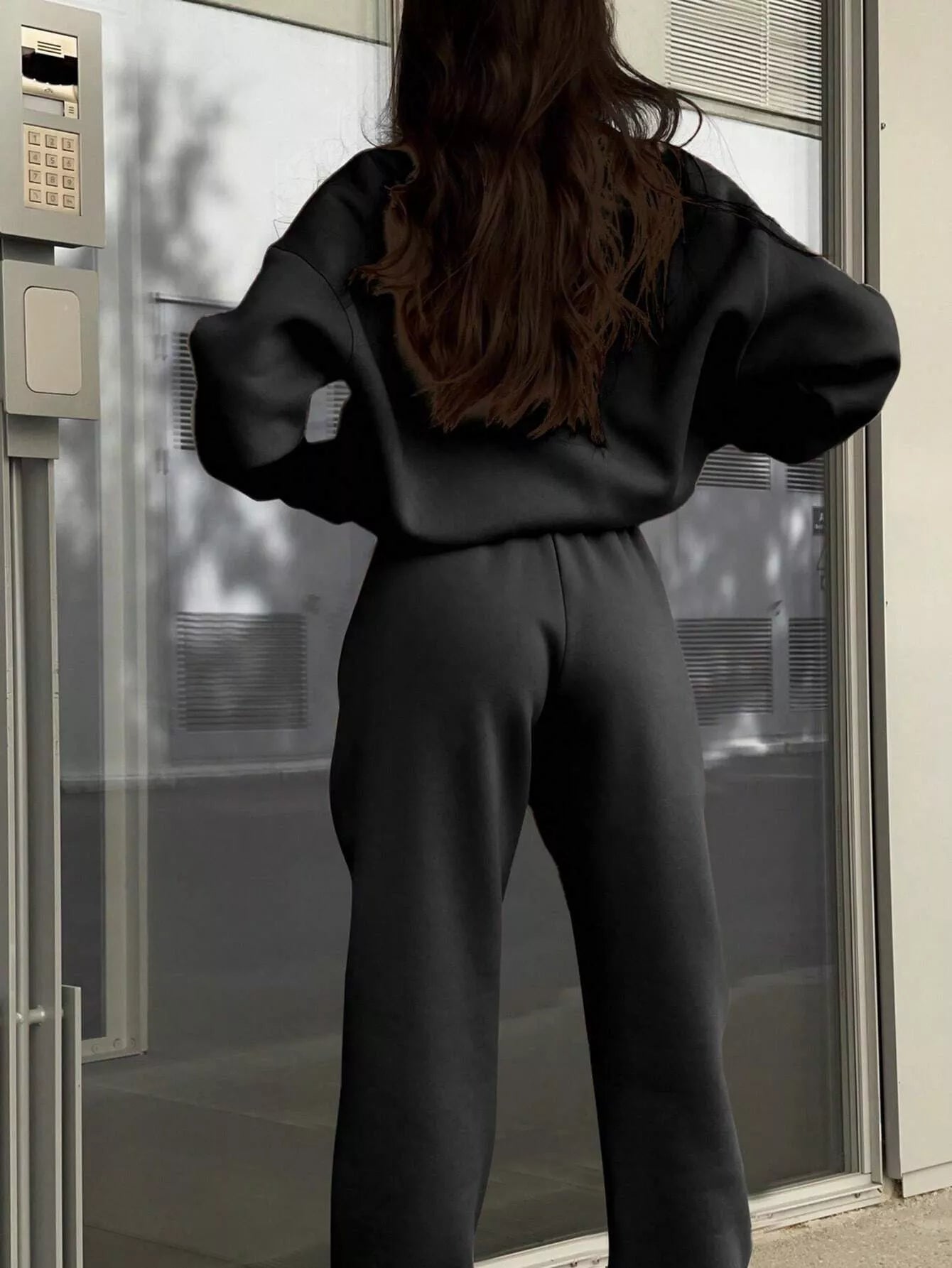 Women's Half Zip Sweatshirt & Pants Set - Grey Knit