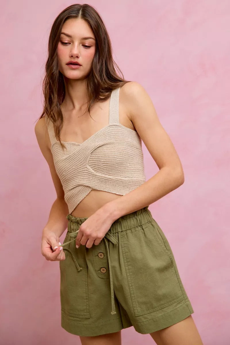 Women's Paper Bag Twill Shorts with Drawstring