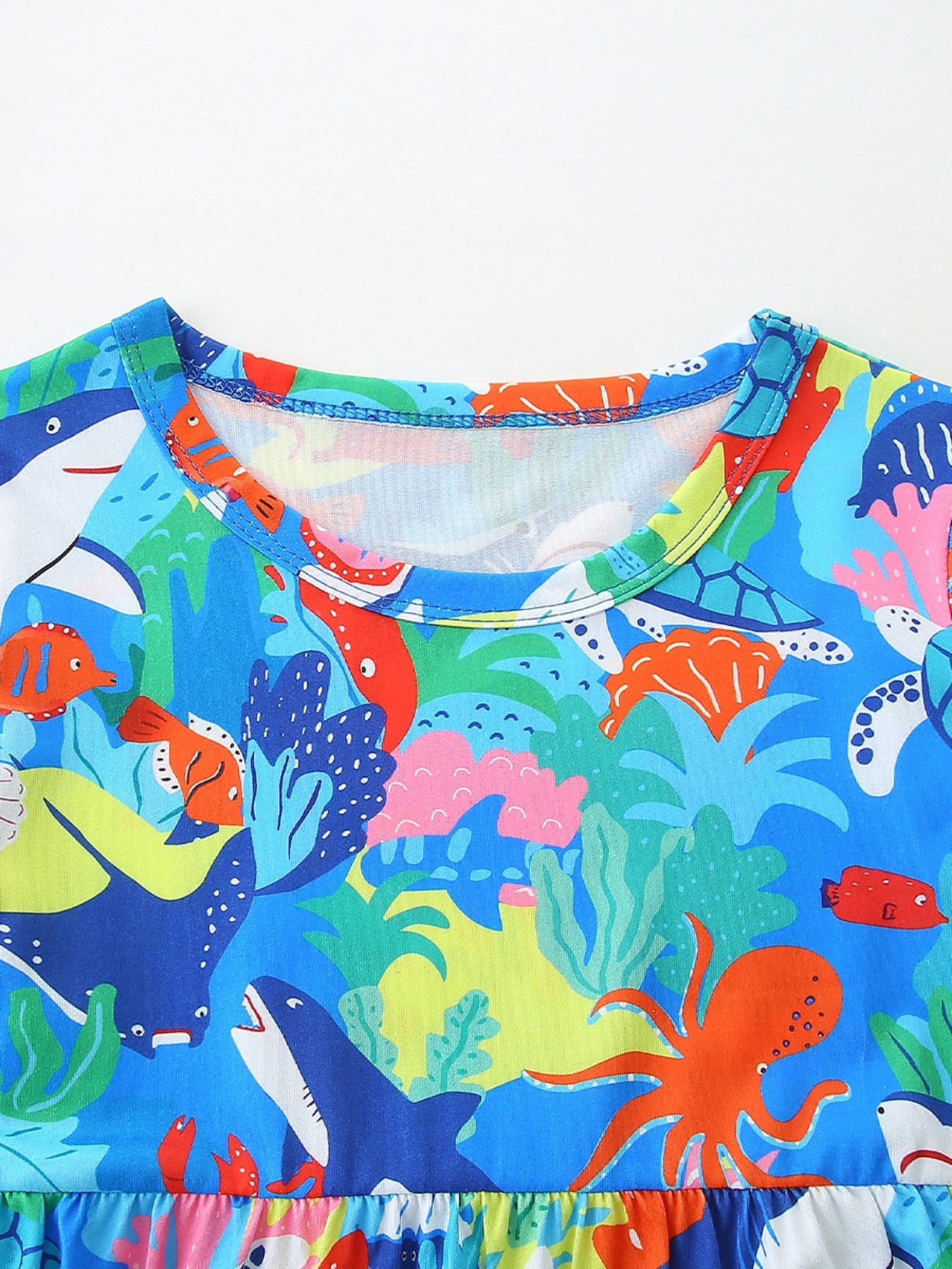 Girls Colorful Ocean Sea Life Print Round Neck Casual Dress