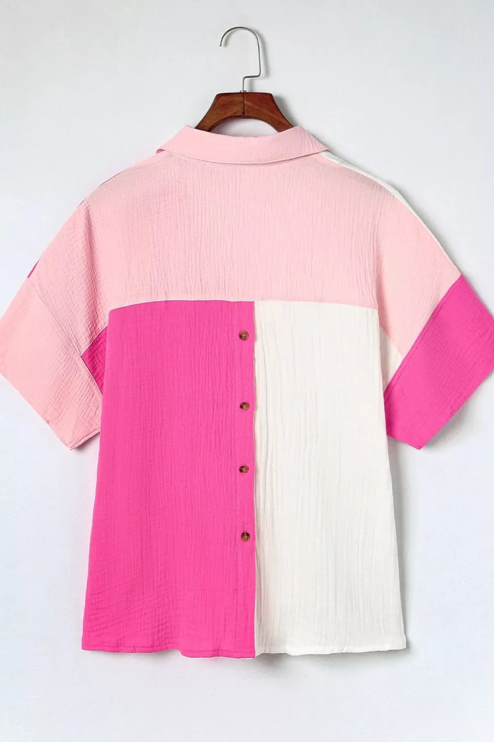 Color Block Casual Cotton Button Down Shirt in Pink and White