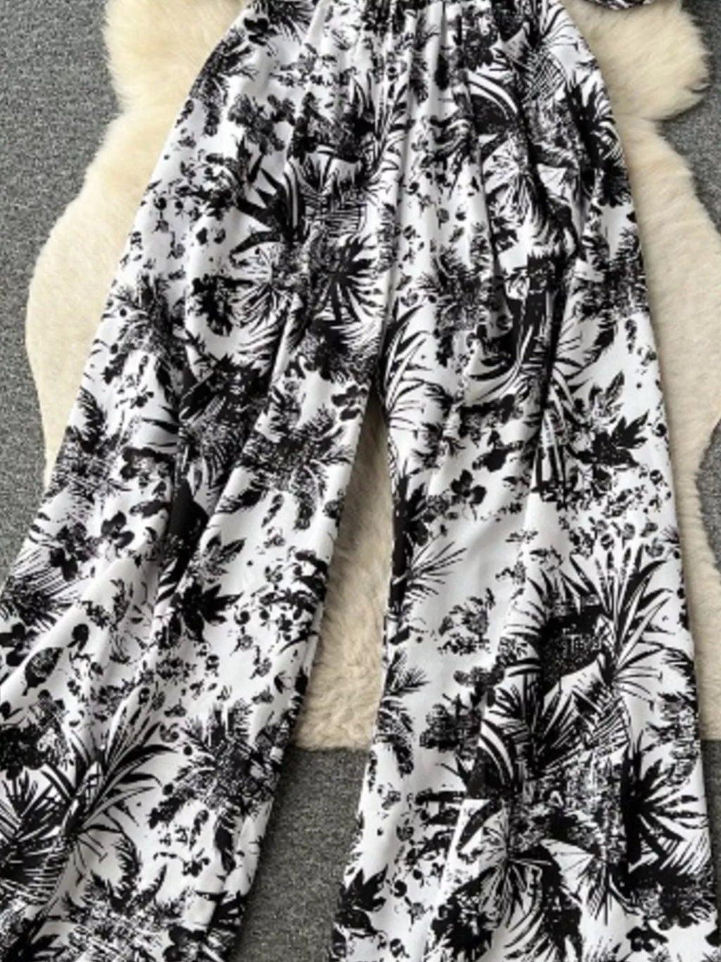 Yellow Floral Print Smocked V-Neck Wide Leg Jumpsuit