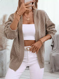 Women's Beige Cable Knit Open Front Cardigan with Hood