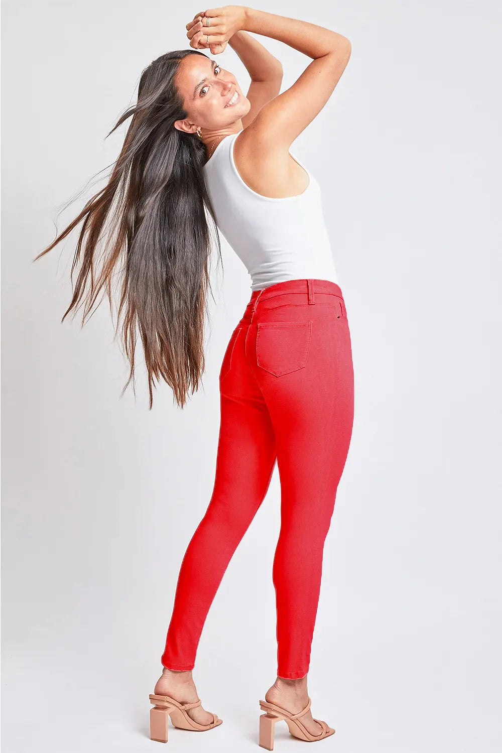 Hyperstretch Mid-Rise Skinny Jeans in Vibrant Red