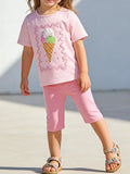 Girls Pink Ice Cream Graphic T-Shirt and Capri Pants Outfit Set