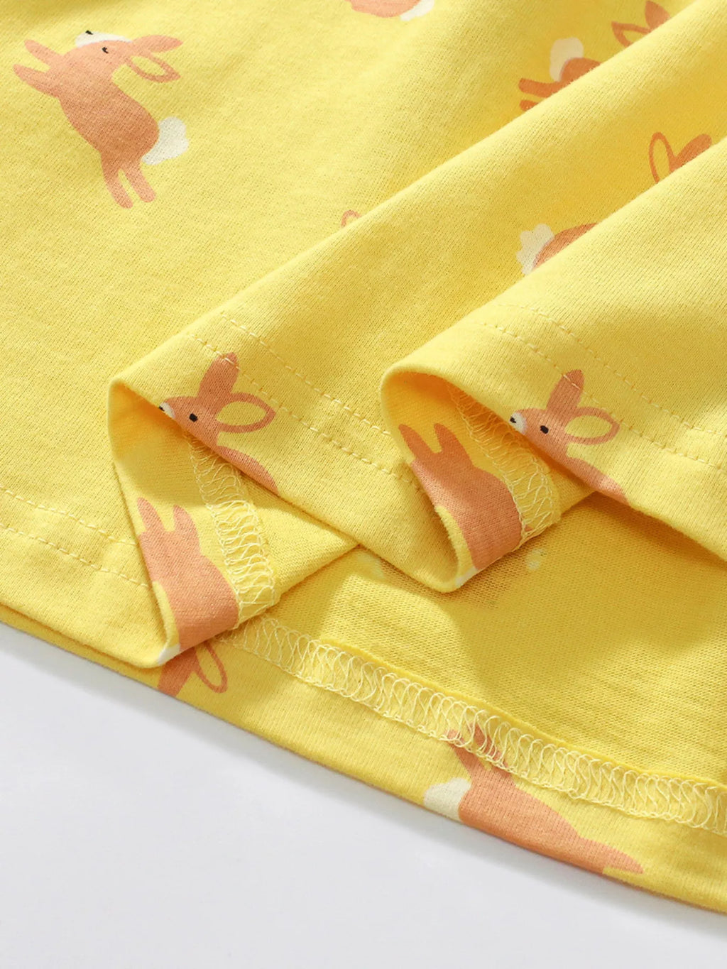 Yellow Bunny Print Peter Pan Collar Cotton Dress for Girls