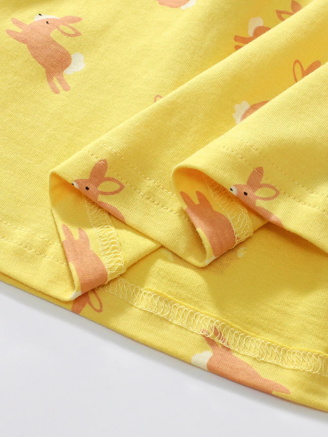 Yellow Bunny Print Peter Pan Collar Cotton Dress for Girls