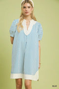 Women's Pinstripe Shift Dress with Contrast Trim