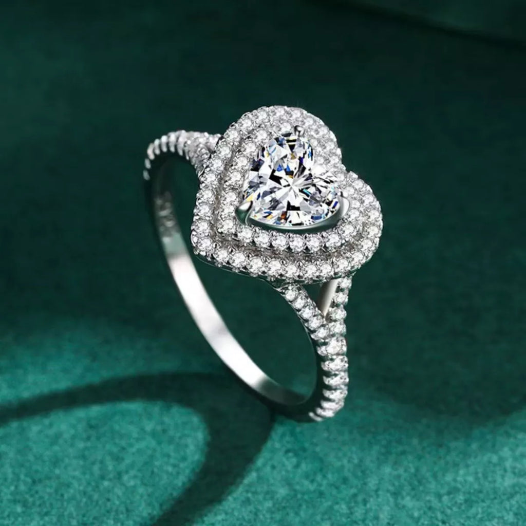 1 Carat Heart-Shaped Moissanite Silver-Tone Adjustable Ring