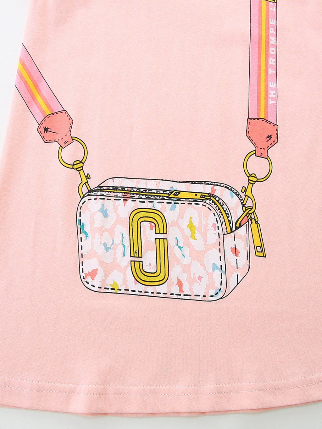 Girls Pink Ruffled Cartoon Bag Print Cotton Dress for Playtime