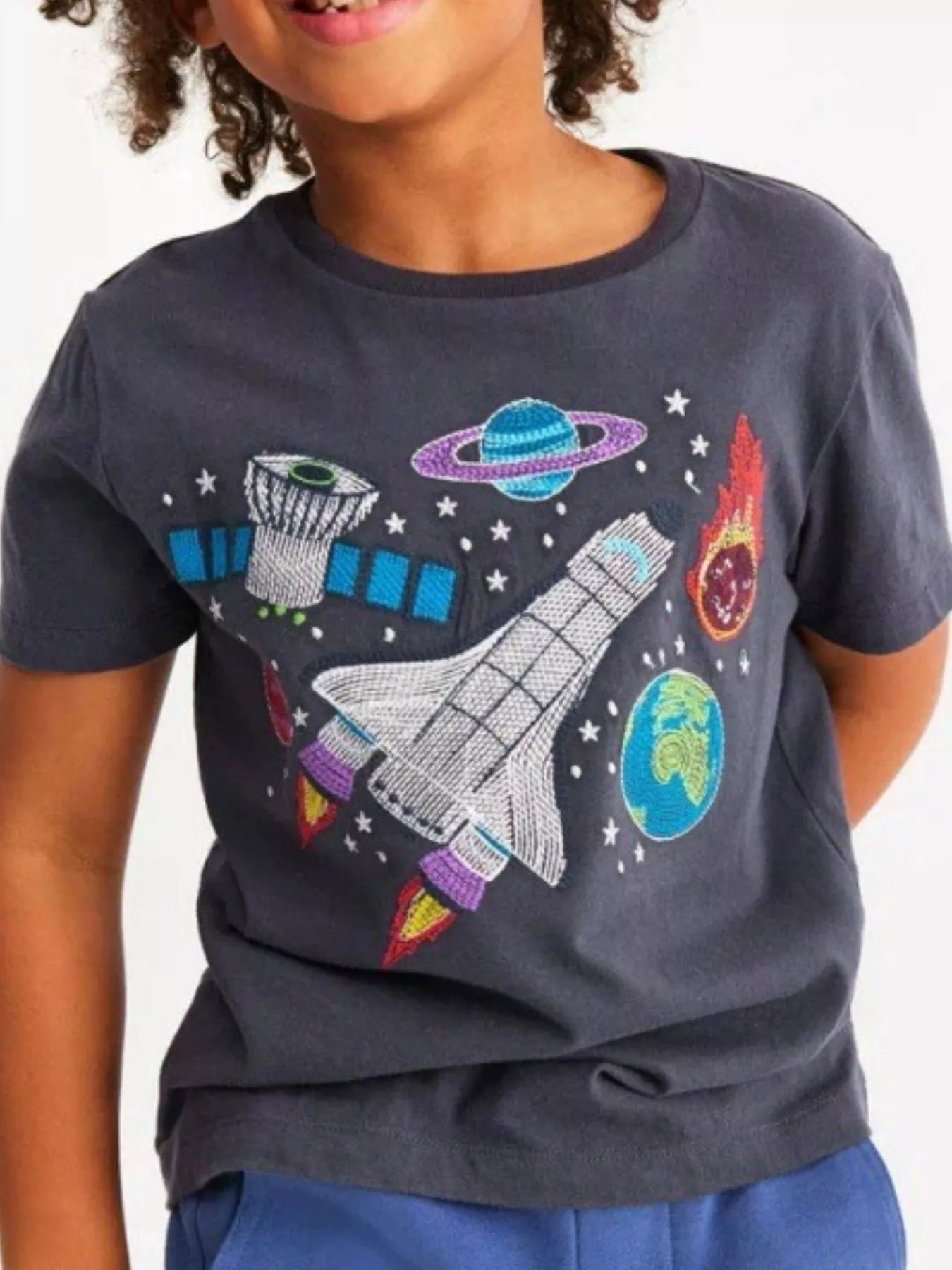 Children's Space Adventure Graphic T-Shirt in Dark Grey