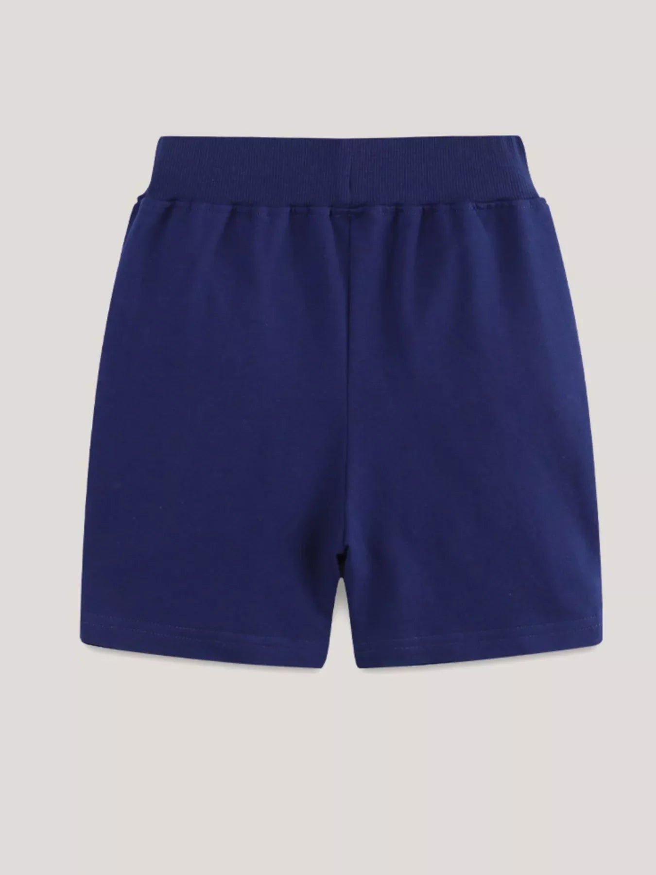 Boys Navy Construction Vehicle Embroidered Shorts with Drawstring