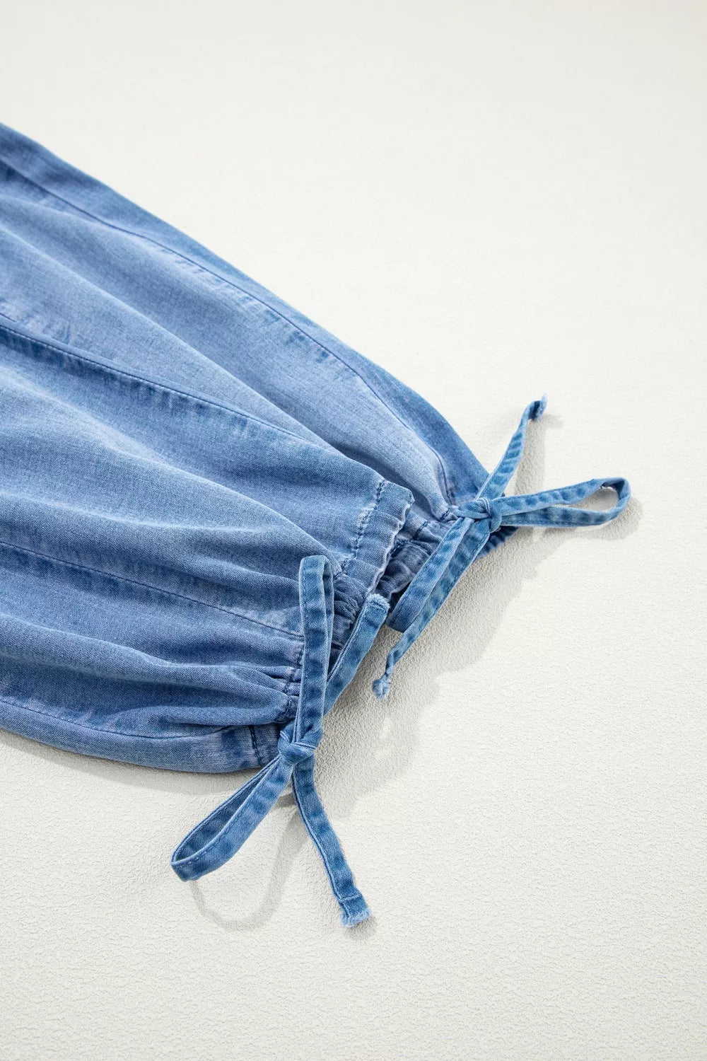 Light Blue Drawstring Elastic Waist Loose Cargo Jeans