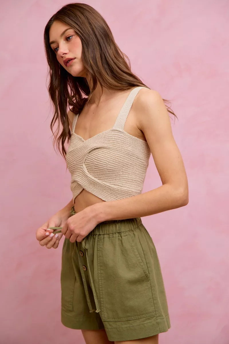 Women's Paper Bag Twill Shorts with Drawstring