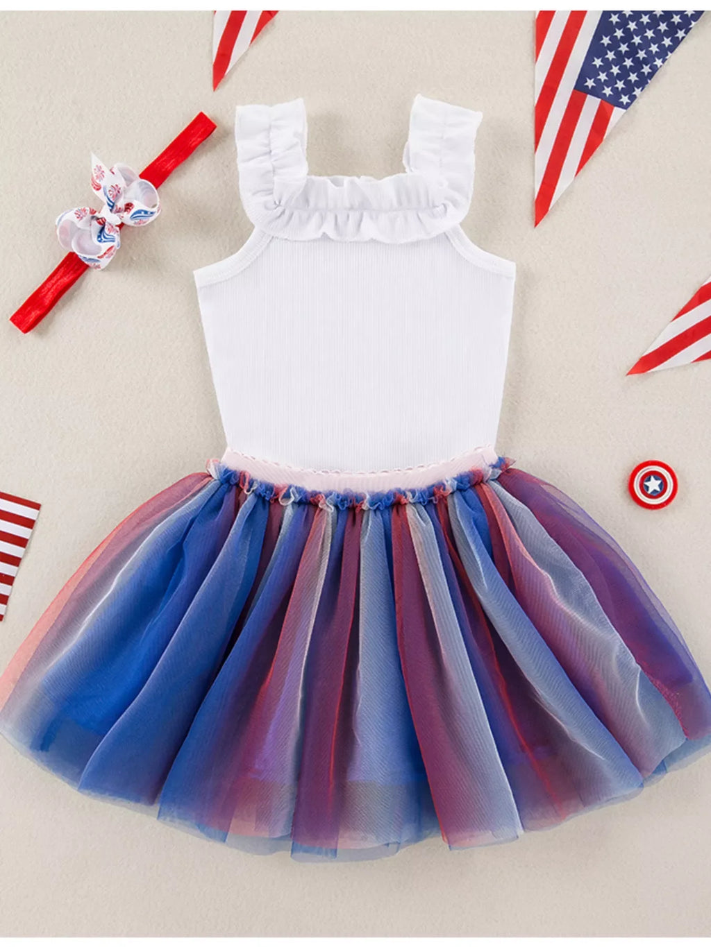 Toddler Girls Patriotic Unicorn Tutu Dress Red White and Blue