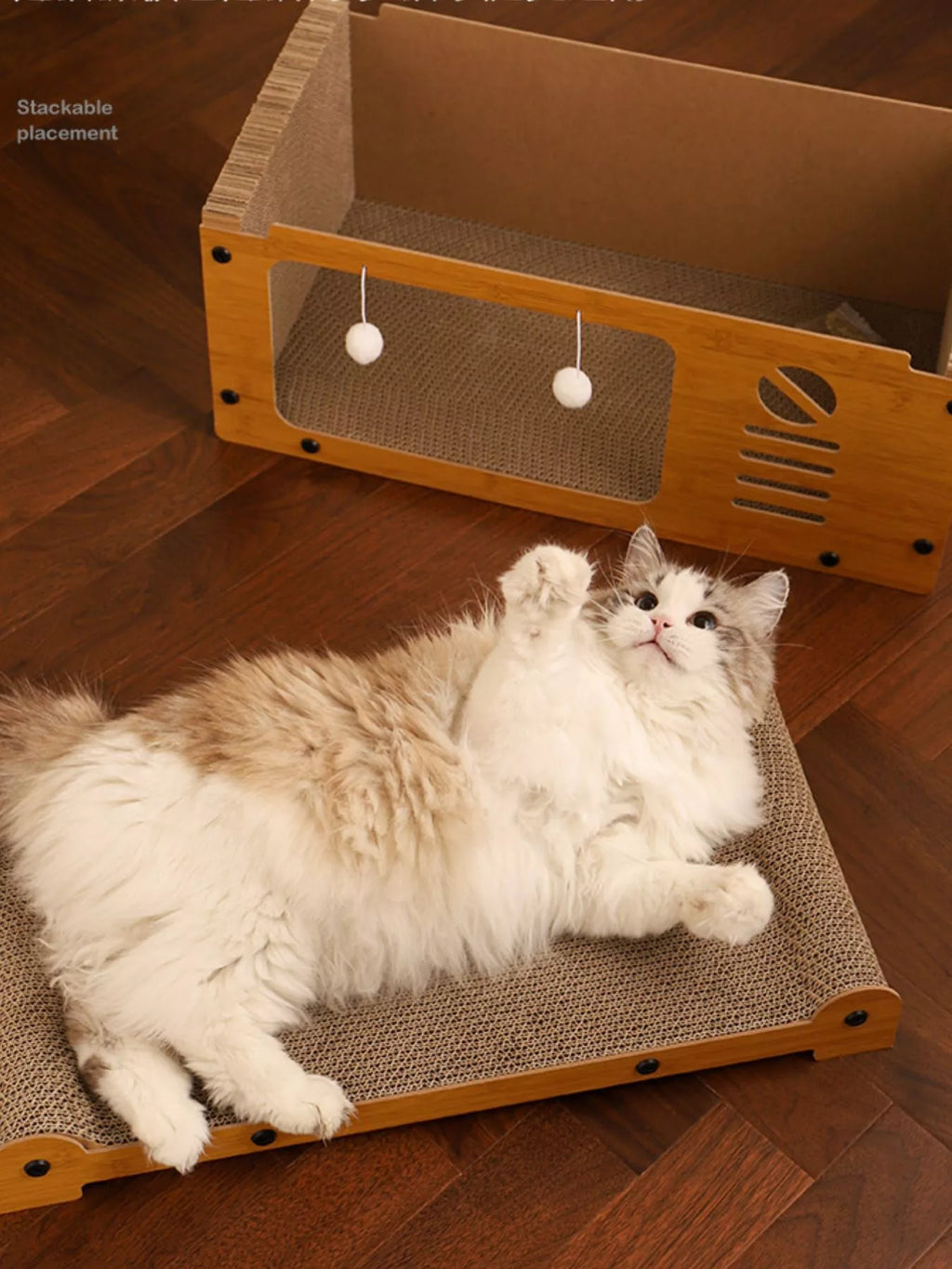 Wooden Cat House with Scratching Pad for Cozy Pet Relaxation