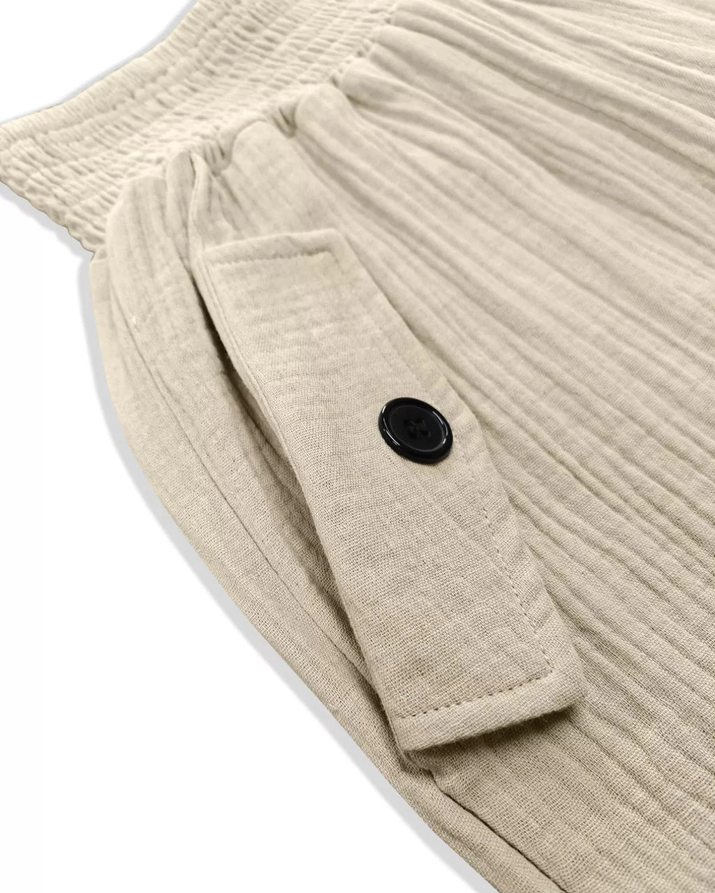 Women's Beige Textured Smocked Waist Casual Pants with Pockets