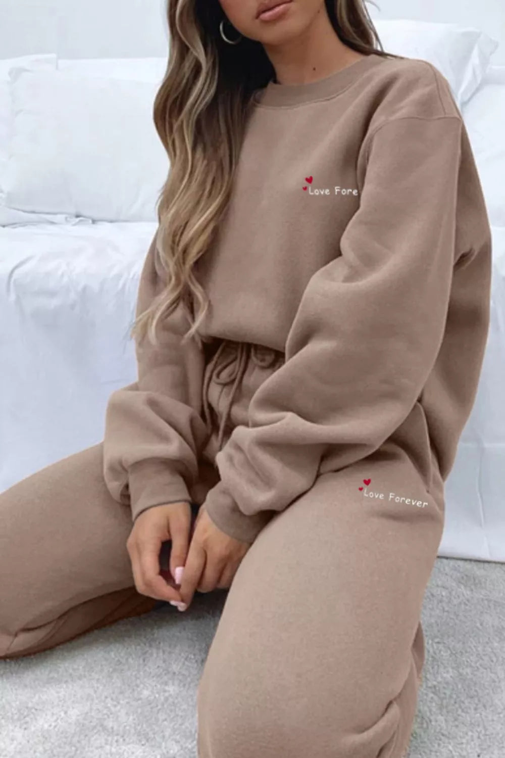 Women's Chocolate Brown Round Neck Sweatshirt and Joggers Set