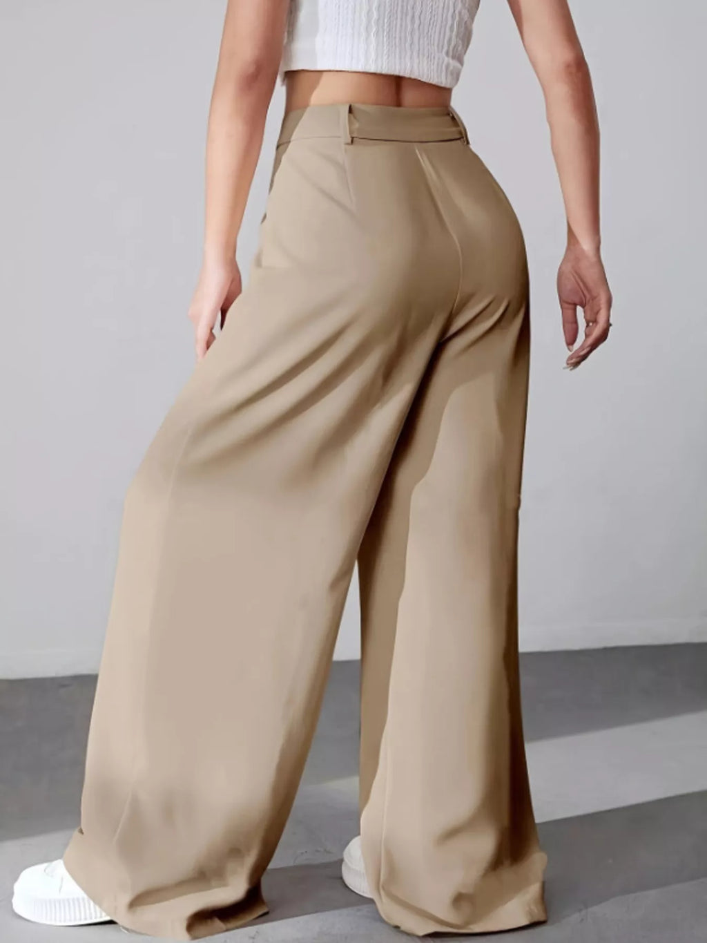 Women's High-Waisted White Pleated Wide Leg Dress Pants