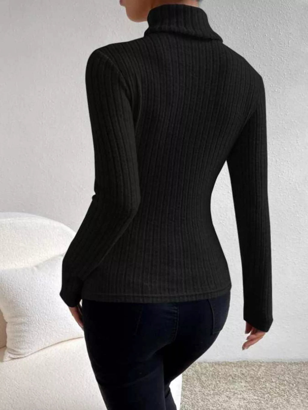 Women's Ribbed Turtleneck Long Sleeve Basic Fitted T-Shirt