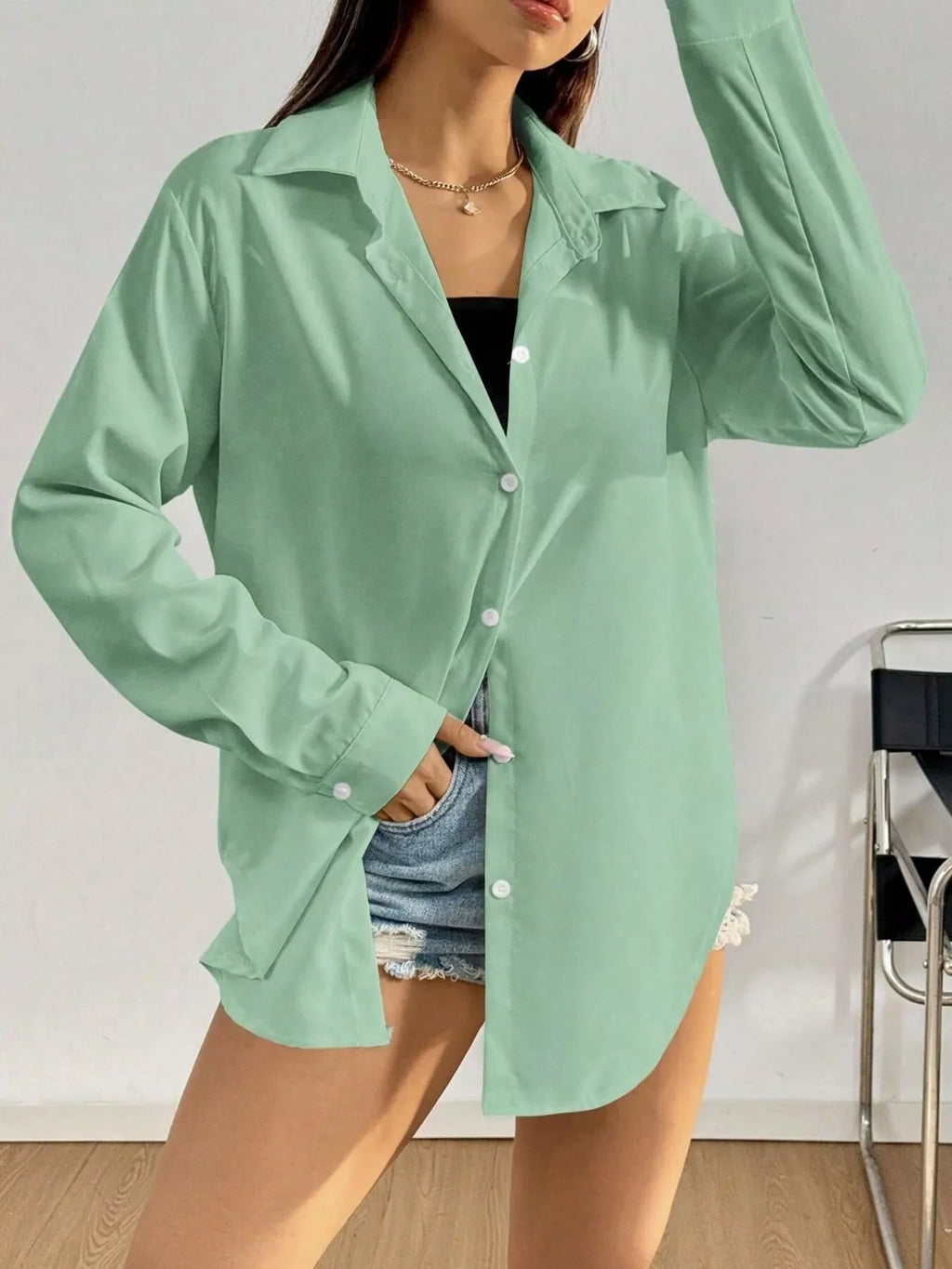 Women's White Long Sleeve Button Up Shirt Casual Oversized Top