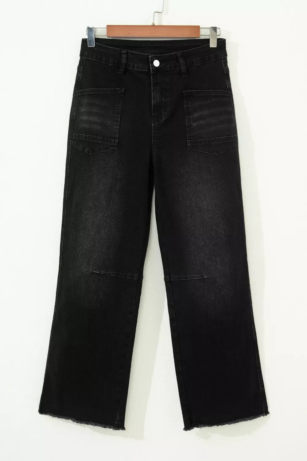 Black Frayed Hem Cropped Straight Leg Jeans