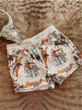 Wild West Rodeo Print Drawstring Shorts in Cream