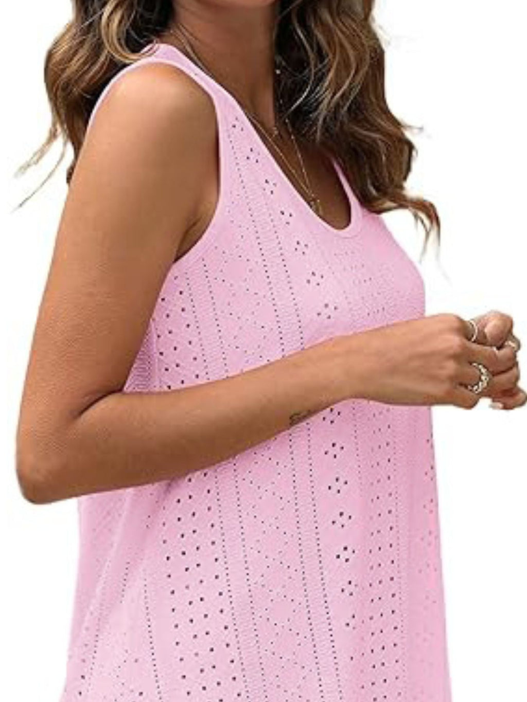 Women's Lavender Eyelet Scoop Neck Tank Top Sleeveless Shirt