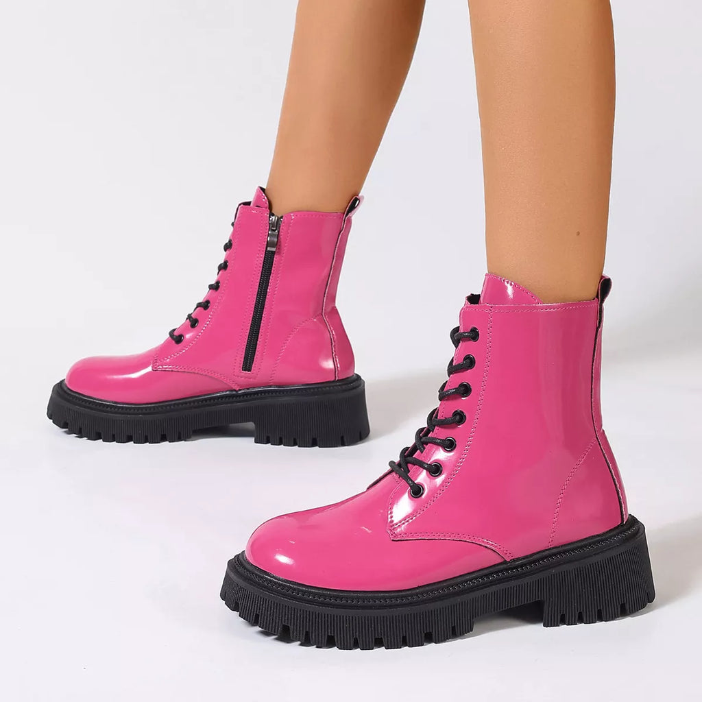 Women's Lace-Up Platform Combat Boots in Fuchsia or Green