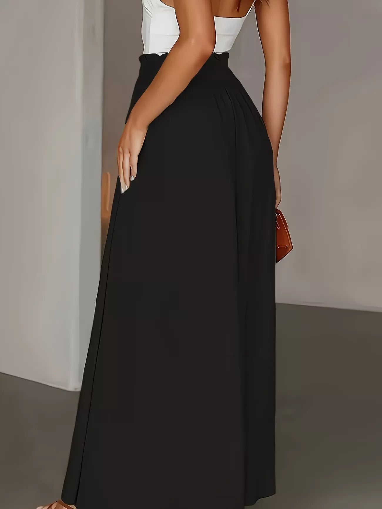 Beige High-Waisted Wide-Leg Pants with Button Detail