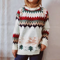 Women's Christmas Reindeer and Tree Pattern Long Sleeve Sweater