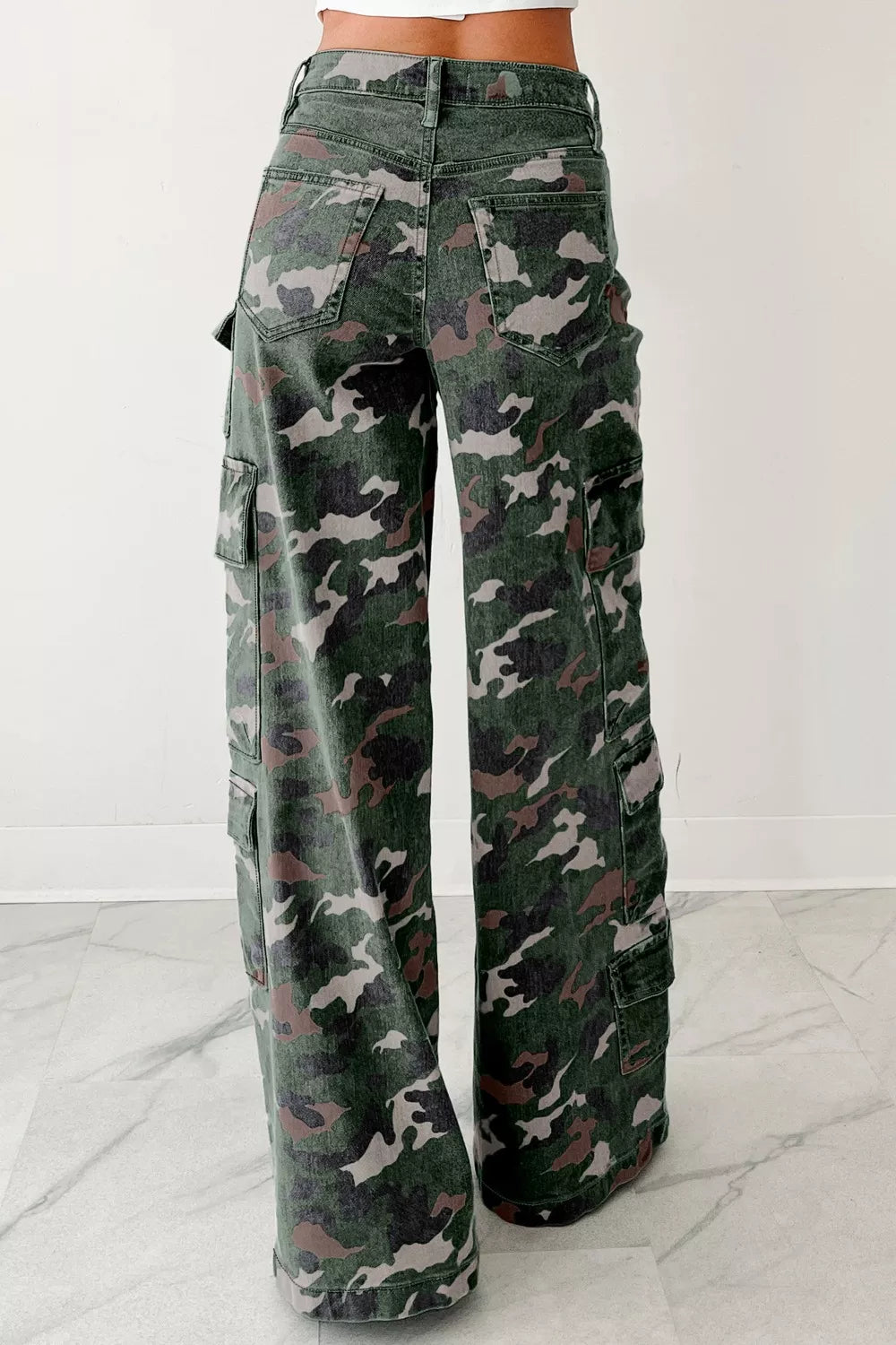 Women High Waist Camo Print Cargo Pants with Multiple Pockets