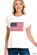 White USA Flag Print Round Neck Short Sleeve Patriotic T-Shirt