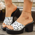 Heart Print Block Heel Platform Sandals Cute Mid Heel Mules