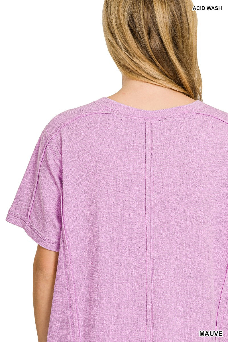 Washed Slub Mini Dress with Pockets - Mauve