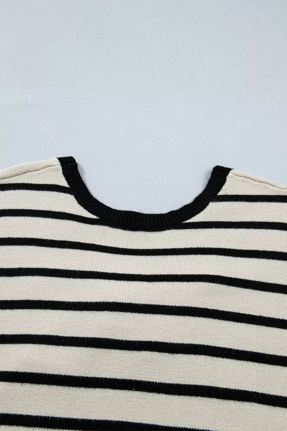 Short Sleeve Striped Sweater with Front Bow Detail