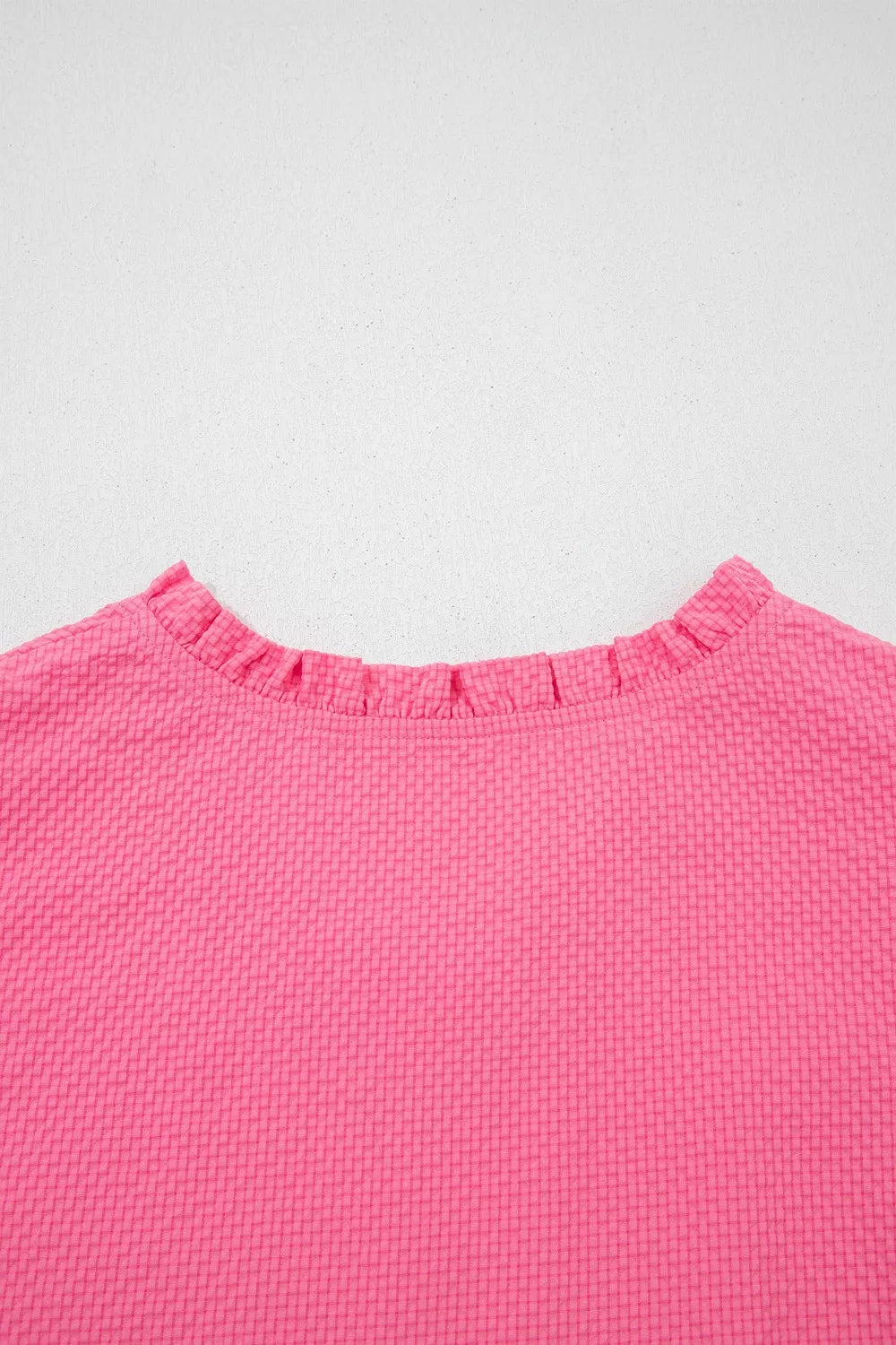 Pink V-Neck Embroidered Puff Sleeve Textured Blouse
