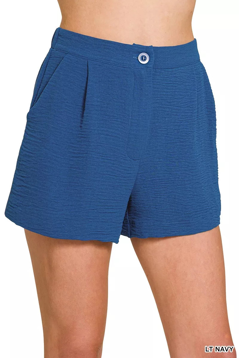 Woven Airflow Shorts with Back Elastic Waist in Light Navy