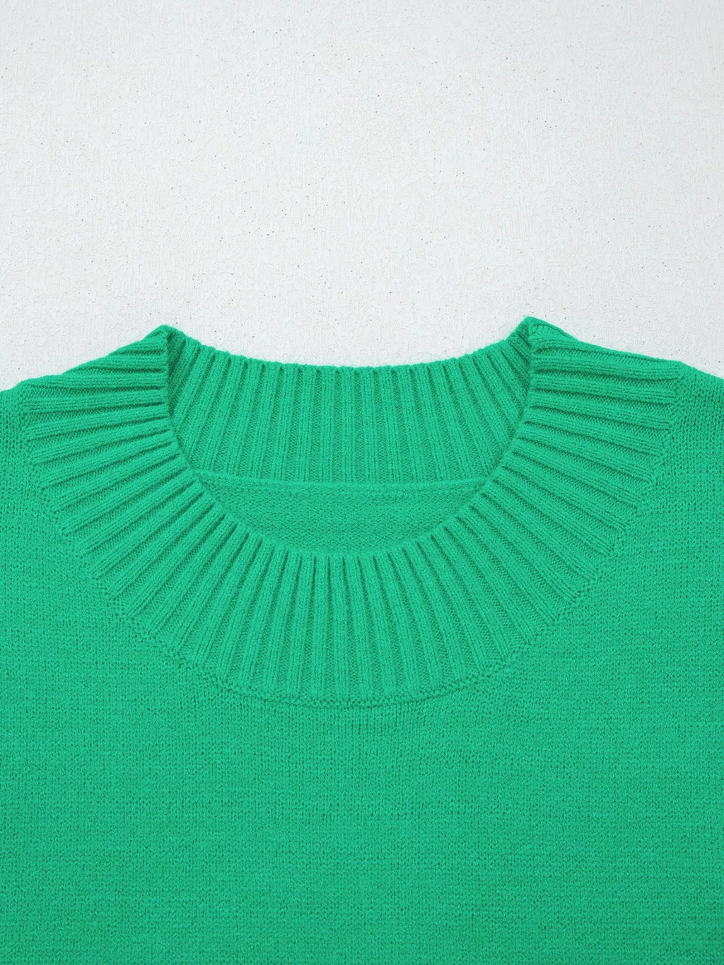 Blue Ribbed Knit Short Sleeve Sweater with Ruffle Trim