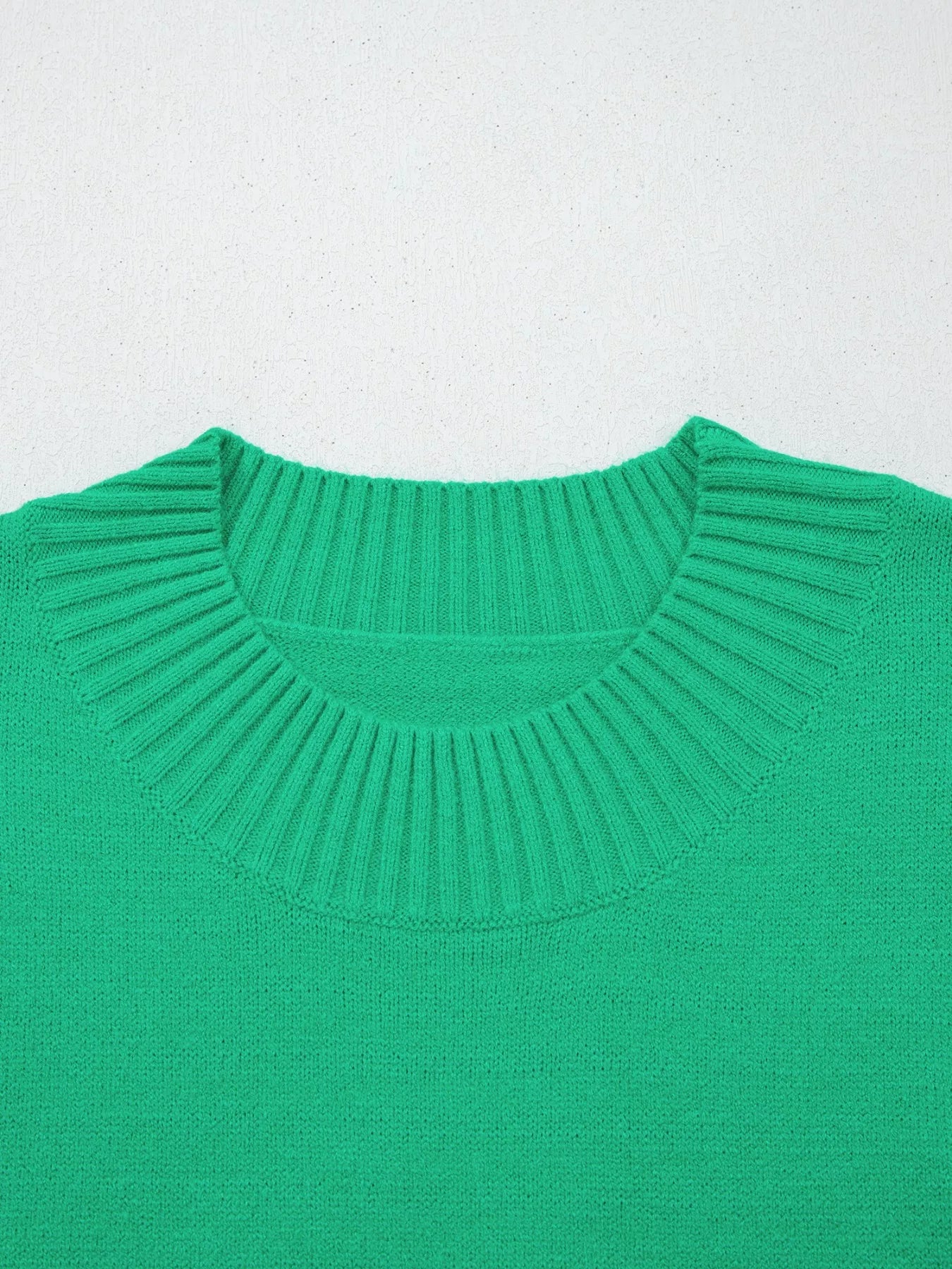 Blue Ribbed Knit Short Sleeve Sweater with Ruffle Trim