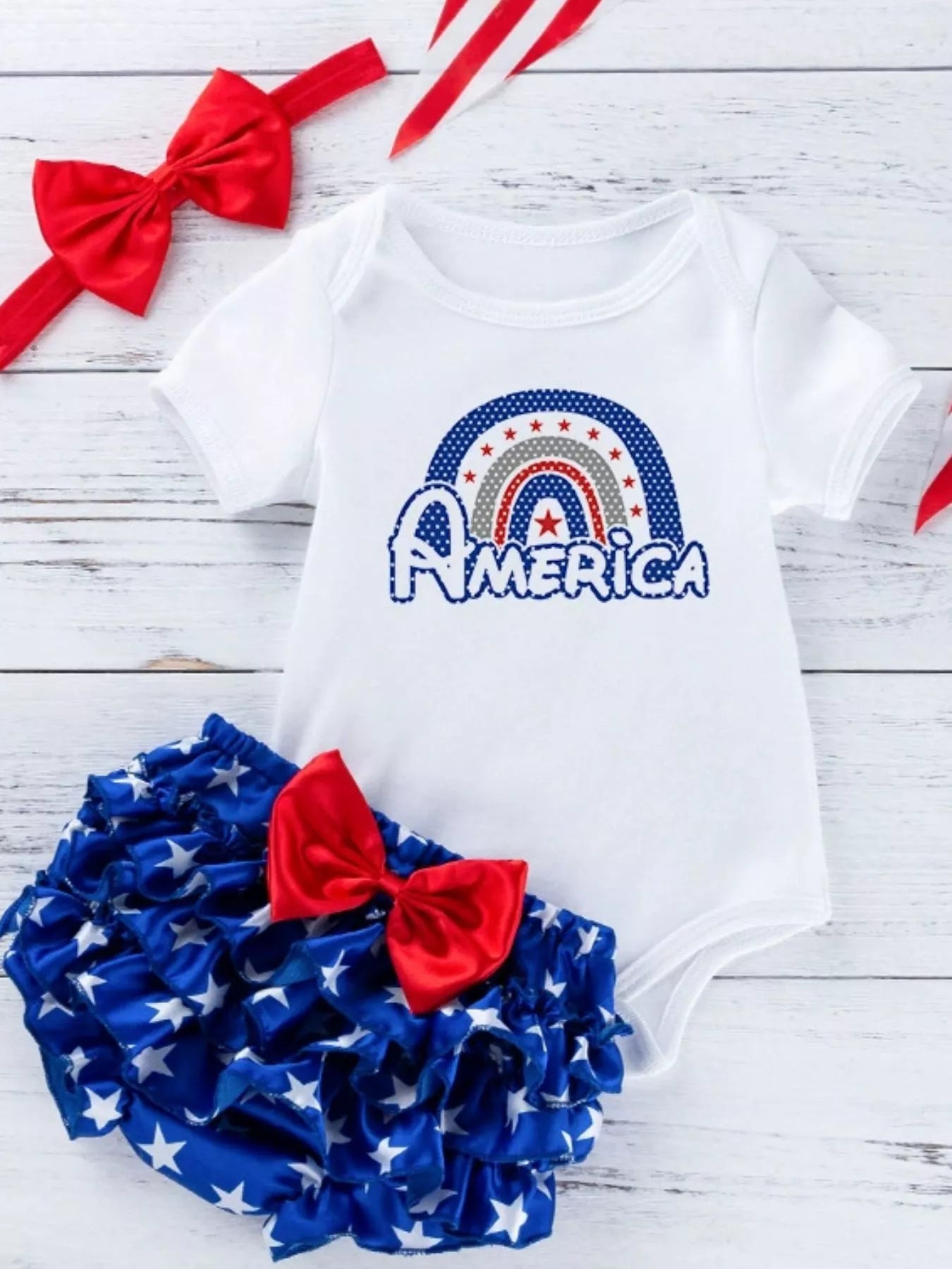 Baby Girls Patriotic Little Miss America 2-Piece Bodysuit Set