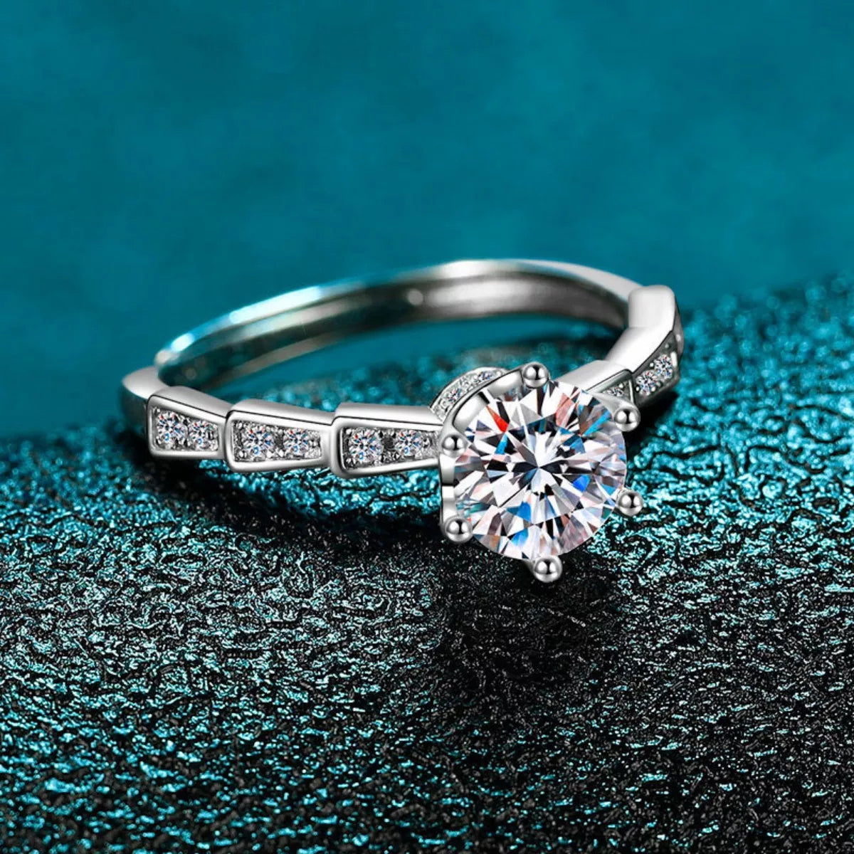 1 Carat Moissanite Solitaire Ring in Adjustable Silver-Tone