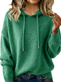 Women Long Sleeve Hooded Knit Sweater Drawstring Pullover
