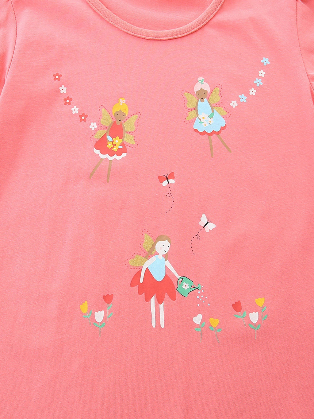 Girls Pink Fairy Print Cotton Short Sleeve T-Shirt