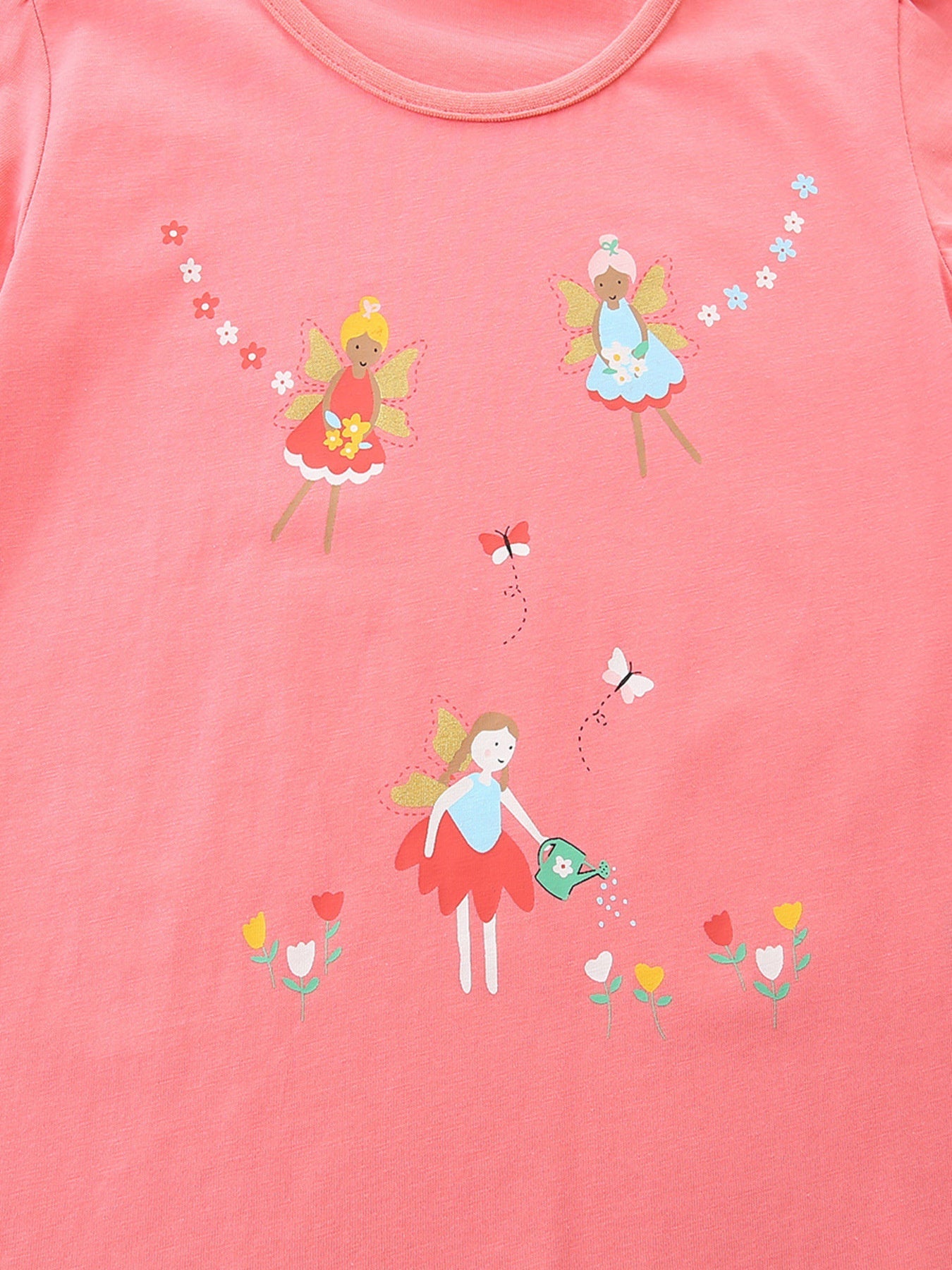 Girls Pink Fairy Print Cotton Short Sleeve T-Shirt
