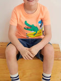 Children's Orange Crocodile Surf Graphic Short Sleeve T-Shirt