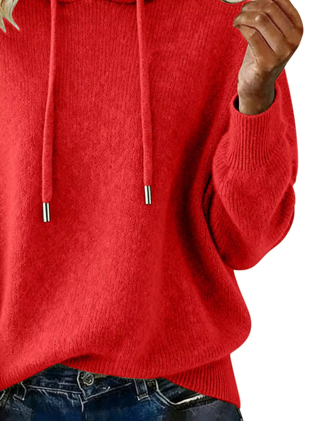 Women Long Sleeve Hooded Knit Sweater Drawstring Pullover