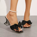 Open Toe Mid Heel Sandals with Decorative Bow Detail