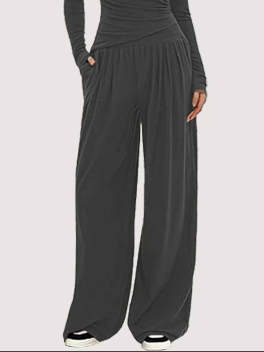 Women's Casual Long Sleeve V-Neck Top and Wide Leg Pants Lounge Set