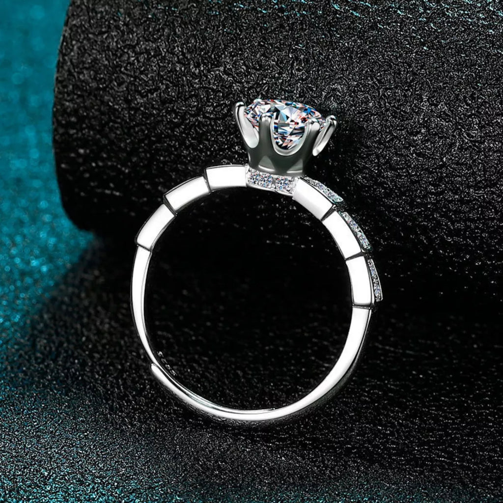 1 Carat Moissanite Solitaire Ring in Adjustable Silver-Tone